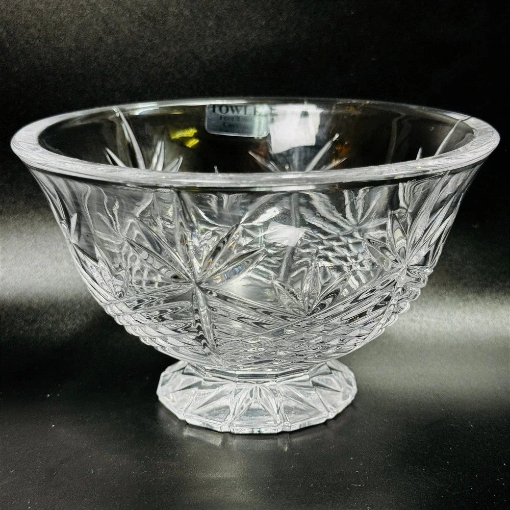 Towle Full Lead Crystal Austria Footed Dessert Bowls Set of 2 Star Fan Pattern